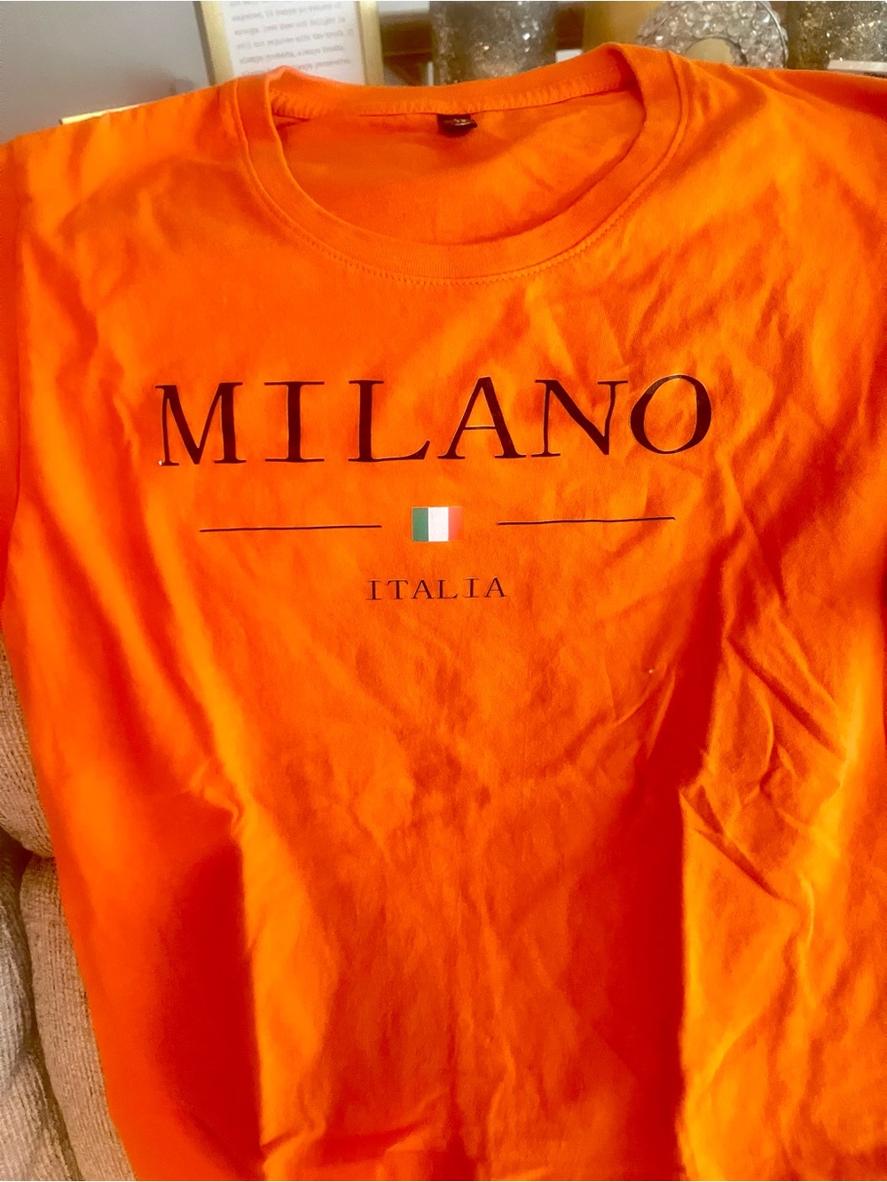 Milano Italia Orange Graphic Tee size small.